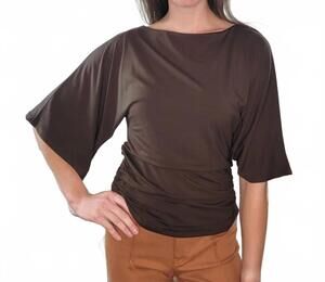 NEW ALLIE ROSE lori quarter sleeve top with cinched sides in brown